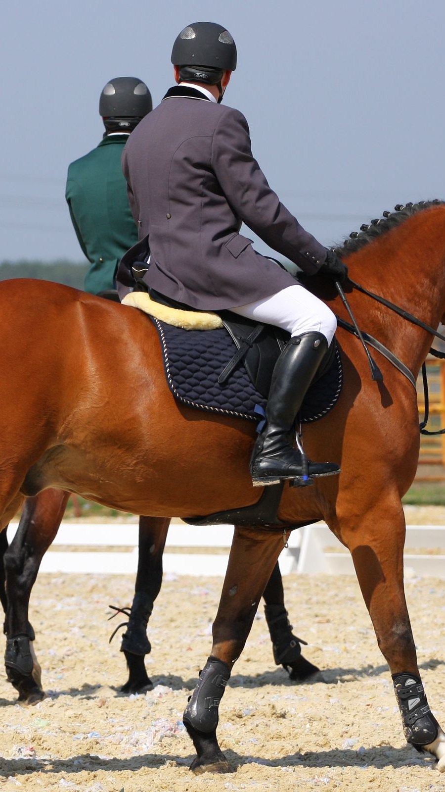 Equitation riders in formal competition attire